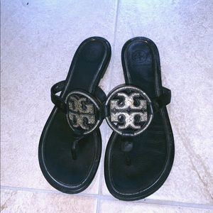 Tory Burch Black Leather Miller Sandals